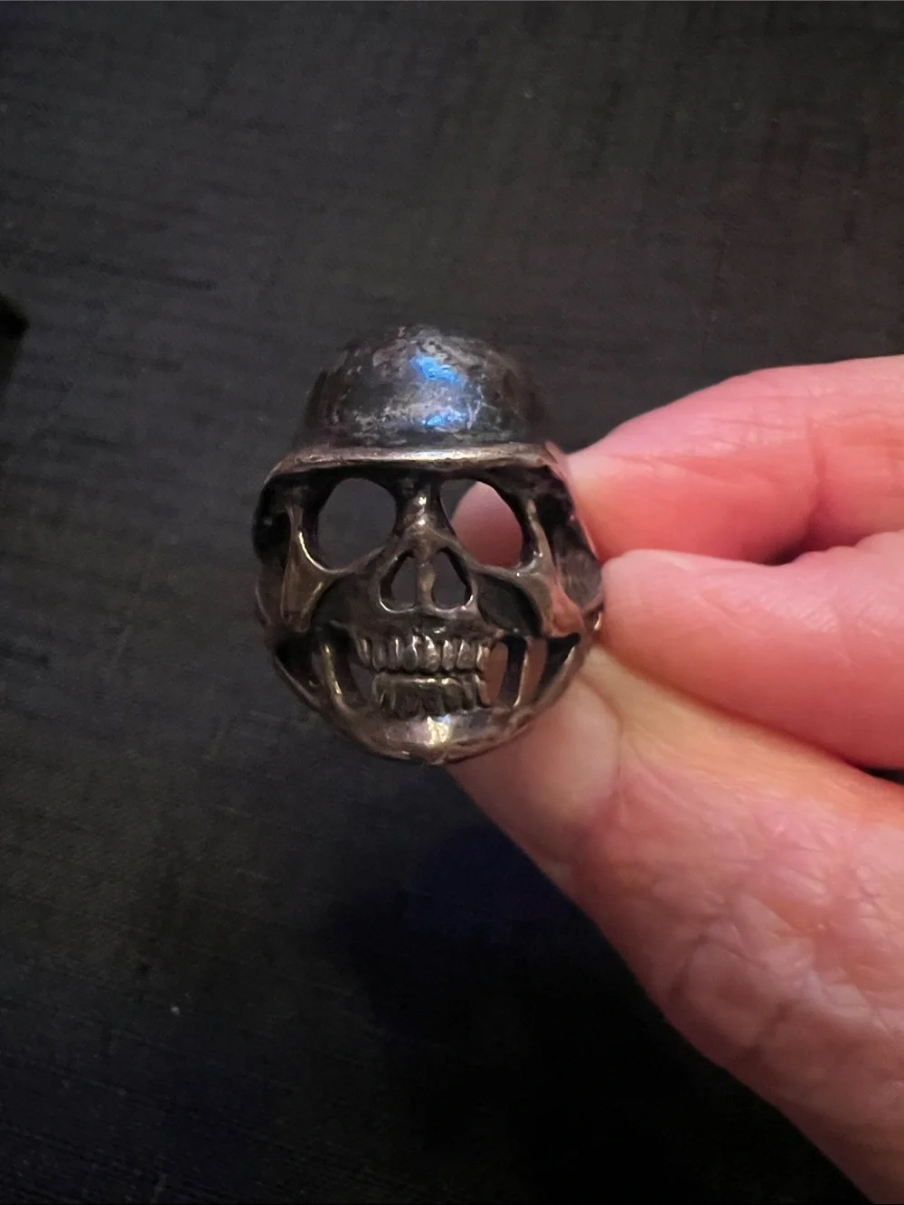 Skull Helmet Ring - Black Silver Men's Accessory